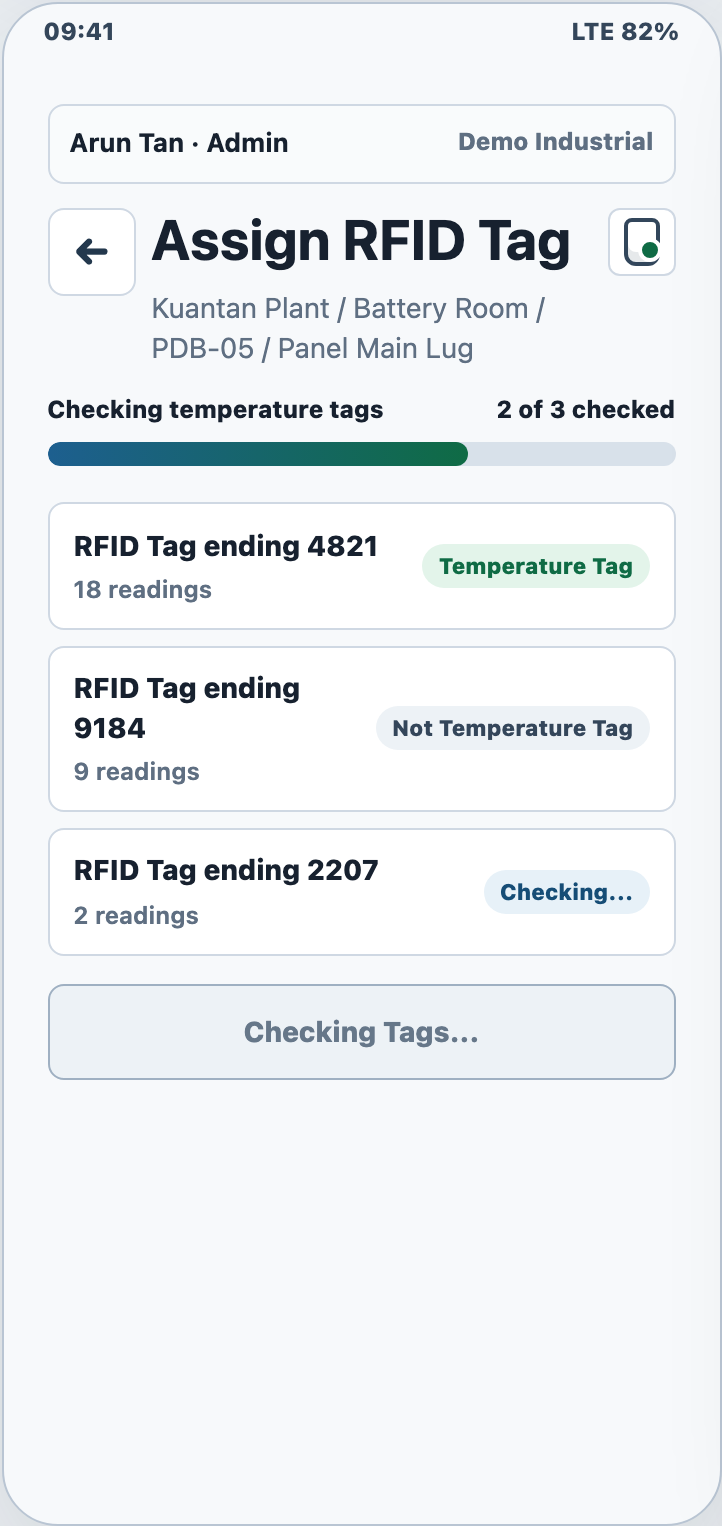 BarangTemp temperature tag check app screen