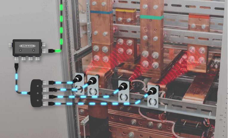 Busbar temperature monitoring sensors installed near electrical busbar joints